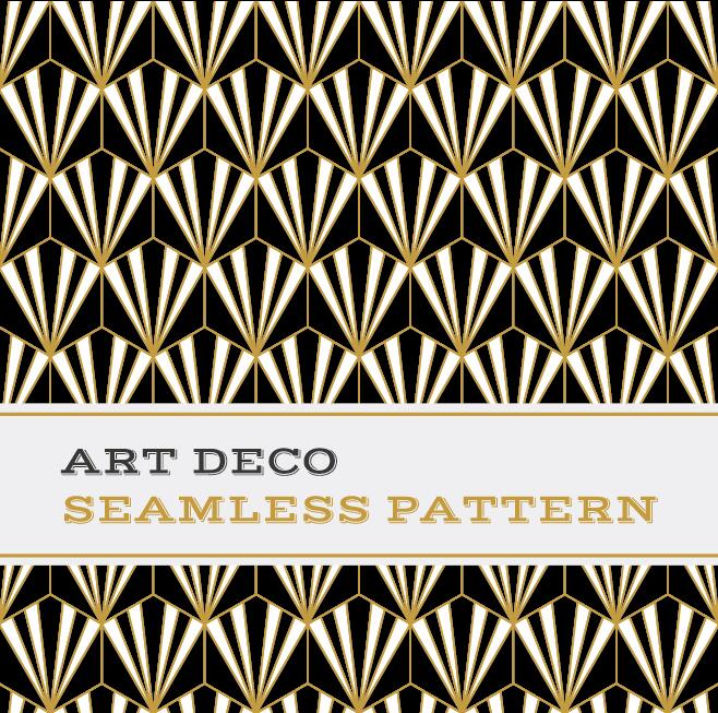 Deco seamless pattern black white and golden vector 02  