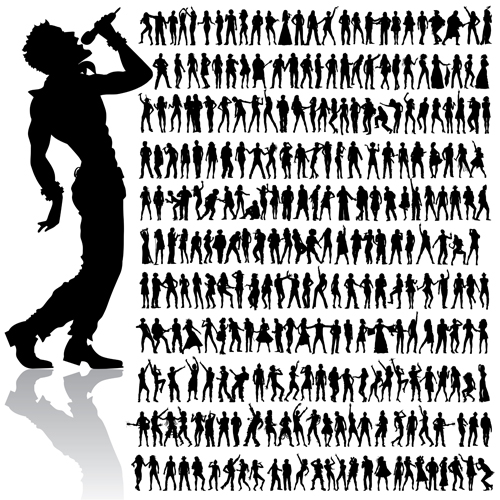 Dancing and singing people silhouettes vector graphics  