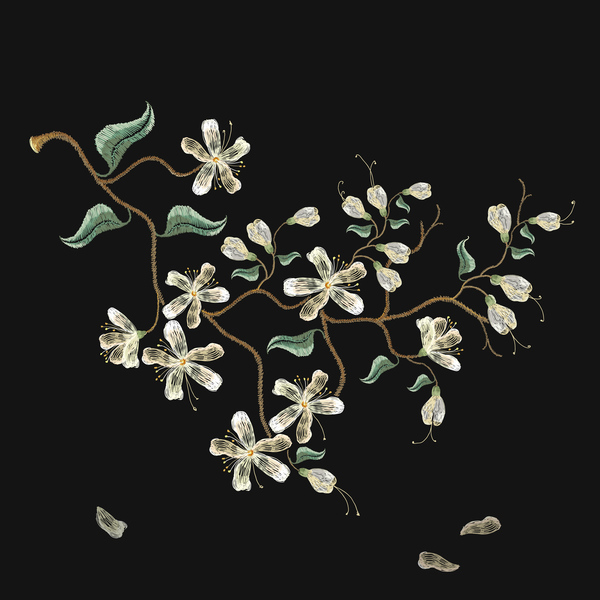 Matériel de broderie fleurs blanches vector  