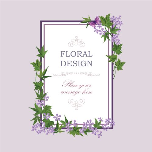 Flower and leaves with vintage frame vector 01  