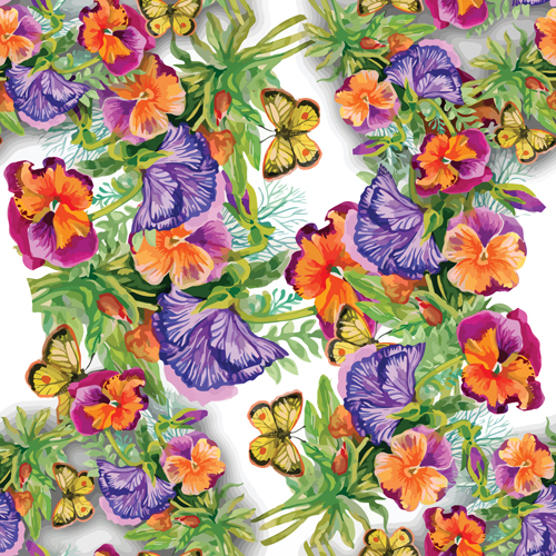 Flower seamless pattern set vector 05  