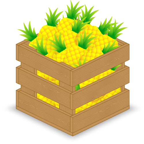 Fruits with wooden crate vector graphics 05  