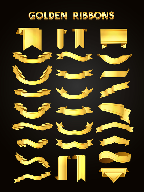 Golden ribbons vectors material set 02  