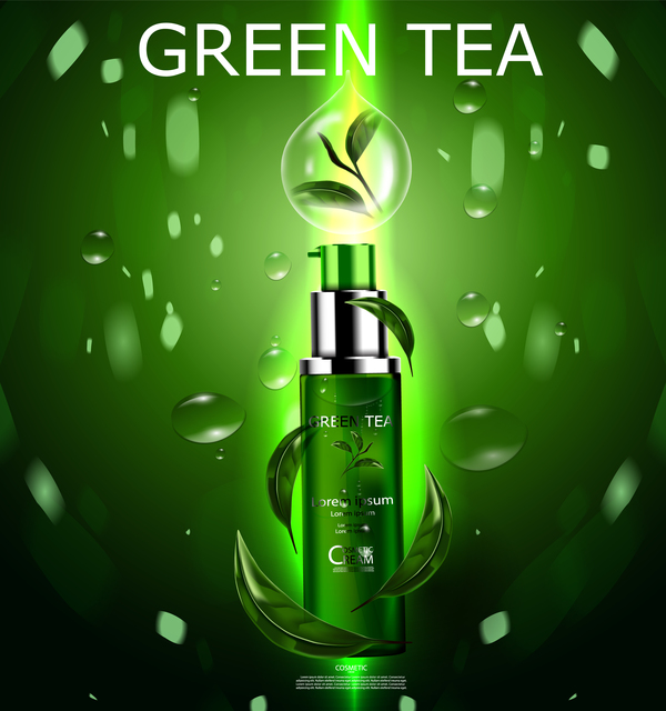 Kosmetischer Cremewerbungsplakatschablonenvektor 17 des grünen Tees  