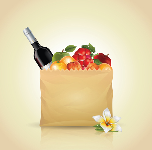 Grocery bag with food design vector 04  
