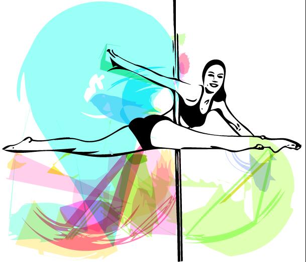 Hand drawn pole dance girl vector material 03  