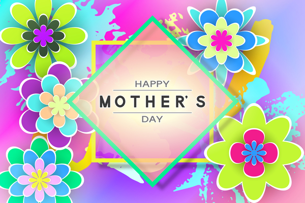 Glückliche Mutter Tag Blume Karten Vektoren set 01  