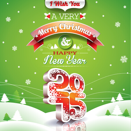 Happy new year with 2015 christmas green background  
