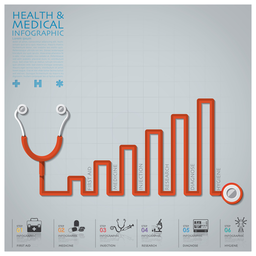 Health and Medical infographic with Stethoscope vector 08  