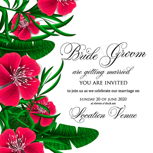 Hibiscus flowers with wedding invitation card vector 05  