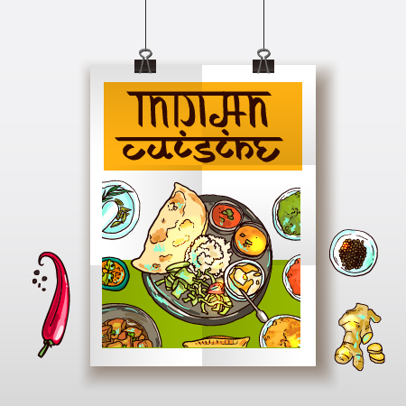 Indian food poster hand drawn vector  