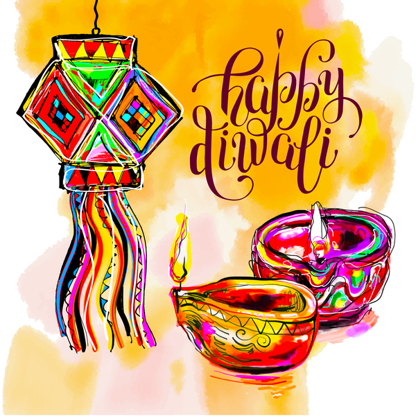 Indischer glücklicher diwali Feiertagshintergrund Hand gezeichneter Vektor 02  