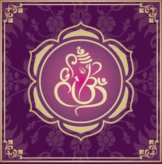 Индийский стиль цветочный фиолетовый фон вектор 09  