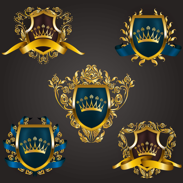 Luxury shield label with heraldic vector 03  