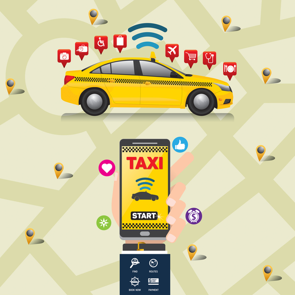 Mobil taxi tjänst ansökan infographic vektor 03  