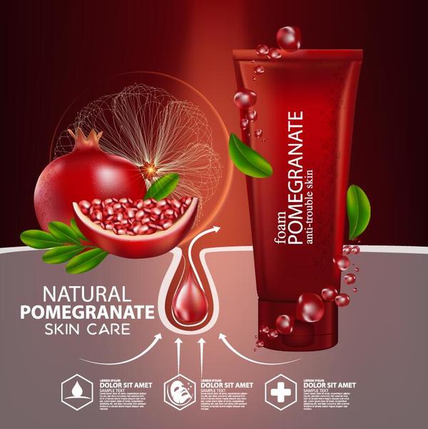 Natural pomegranate cosmetic advertising poster template vectors 03  