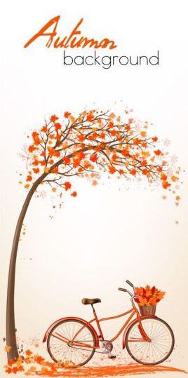 Nature autumn background with red trees and bike vector 03  