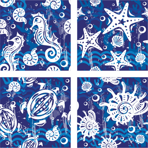 Nautical elements blue seamless pattern vector 08  