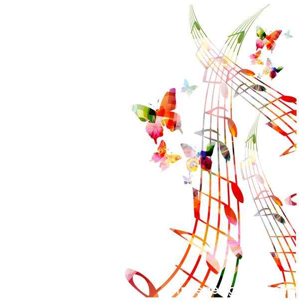 Notes and butterflies music background vector 02  