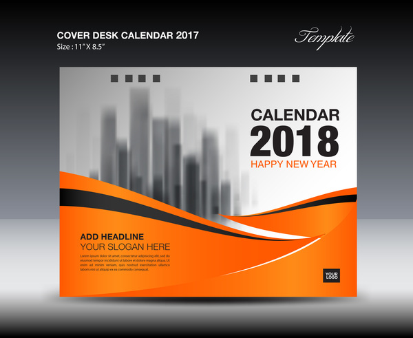 Calendrier de bureau orange 2018 modèle de couverture vecteur 07  