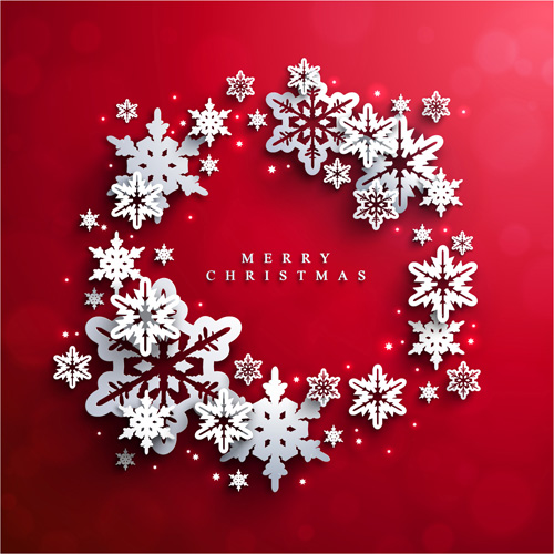 Paper snowflake with christmas red background vector 03  