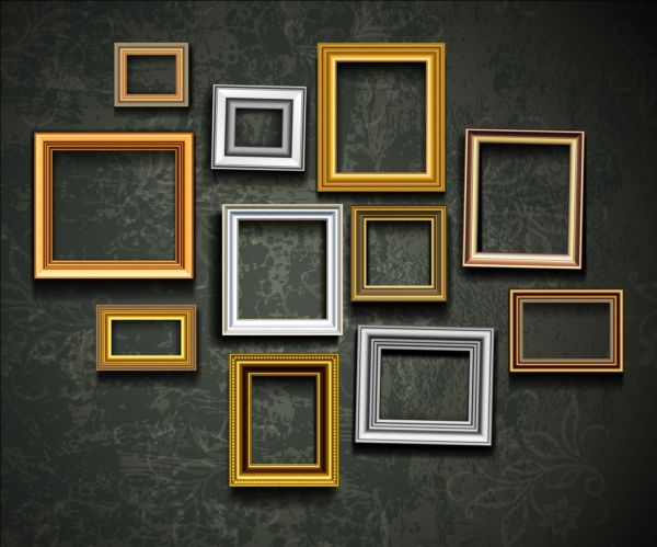Photo frame and vintage wall vector 01  