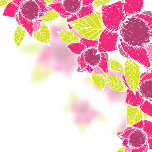 Pink flowers and yellow leaves vector background 08  