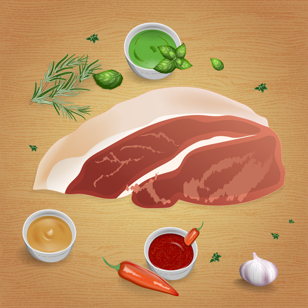 Pork with sauces and spices vector 05  