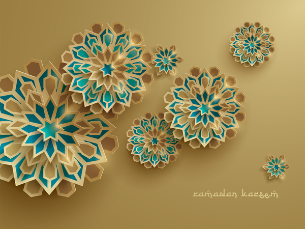 ラマダンの背景紙カット花のベクトル 14  