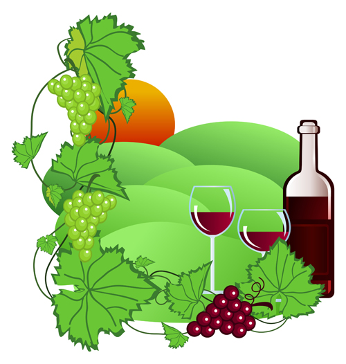 Realistic grapes and wine design vector 05  