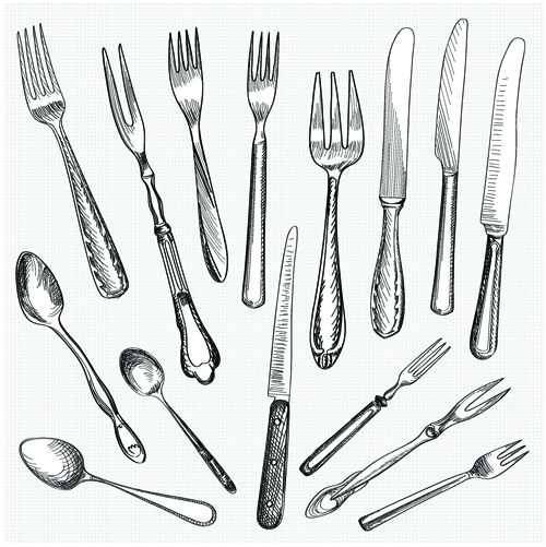 Realistic kitchen cutlery design vector graphics 12  