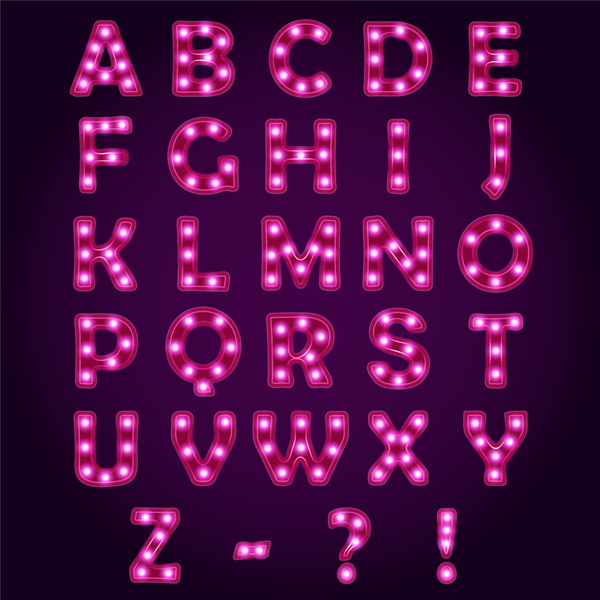 Red neon alphabet with sign vector  