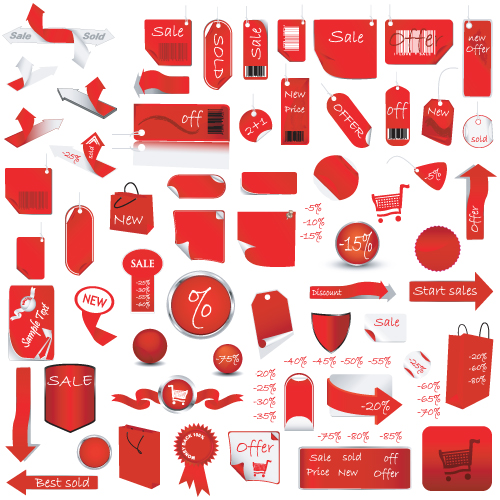 Red tags Stickers discount vector set 05  