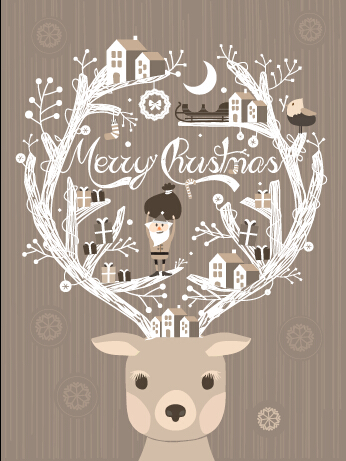 Reindeer with santa claus vector background  