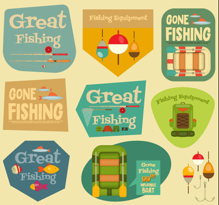 Set of stickers vintage design vectors 01  