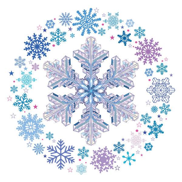 Snowflake with snow frame on white background vector 01  