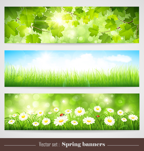 Spring natural banners vector set 01  