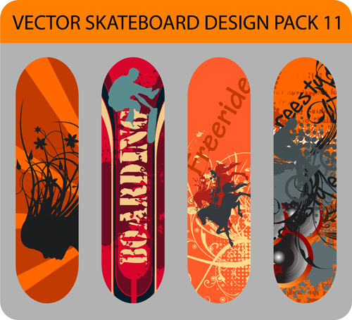 Stylish floral skateboard vector set 19  