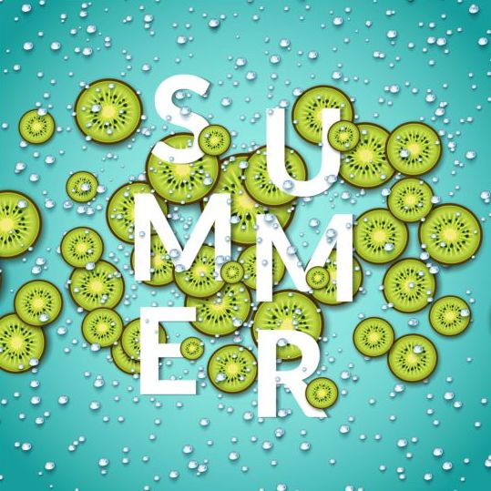Summer fizzy water background with kiwi slices vector 04  