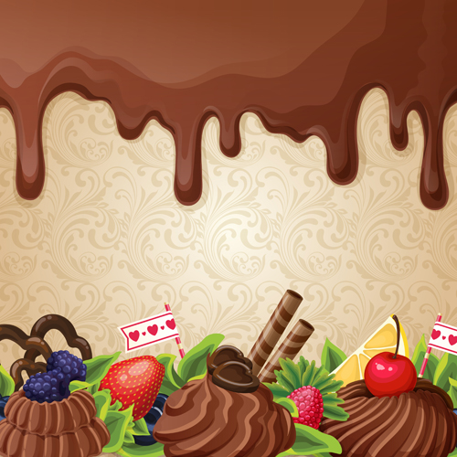Sweet with drop chocolate background set vector 07  