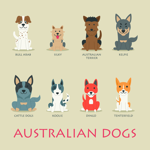 Vector australian dogs icons material  