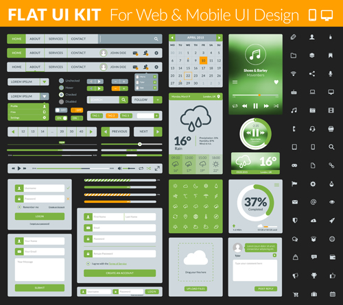 Website with mobile flat UI design vector 01  