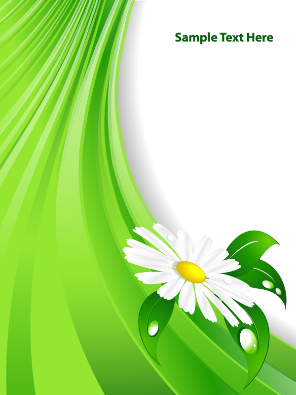 White flower with green abstract vector background  