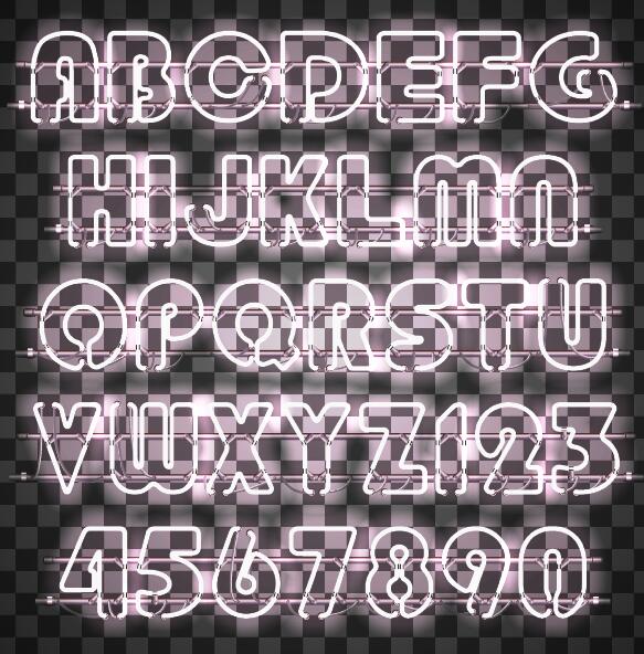 Alphabet de néon blanc avec numéro illustration vecteur  