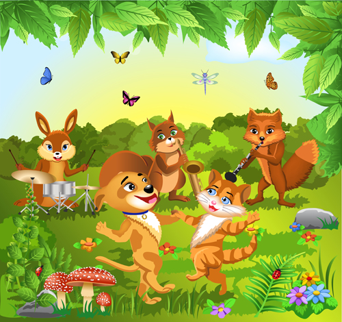 Wild animal and natural scenery design vector set 03  