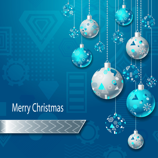 シルバー ブルー クリスマス ボールとシルバー ブルーの背景のベクトル  