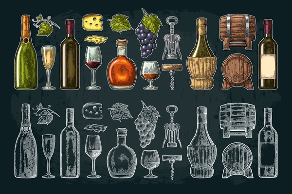 Weinlese-Illustrationsvektor des Weinbrandy  