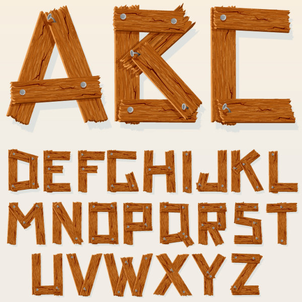 Excellent wooden alphabet design vector 01  