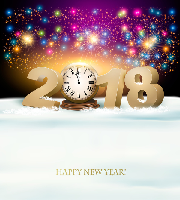 2018 new year background with 2018 and firework vector 02  