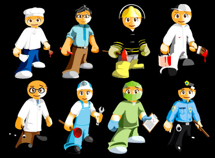 8 kinds of cartoon occupation characters Vector  